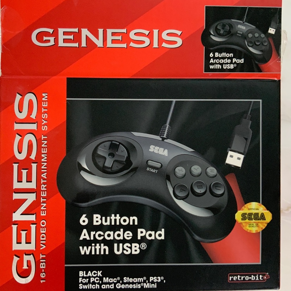 Retro-Bit Official Sega Genesis 6-Button Arcade Pad with USB for PC, Mac, PS3,